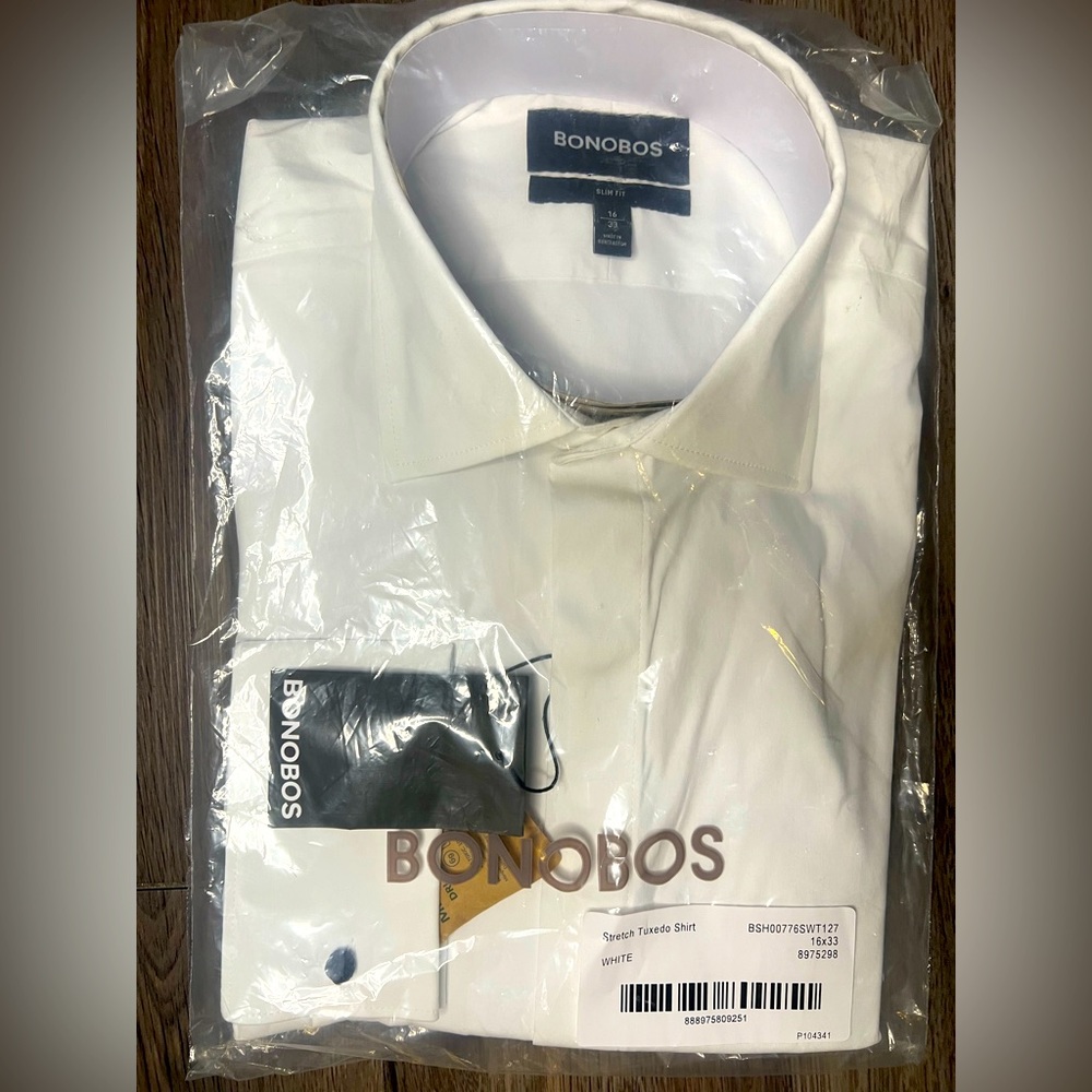 Bonobos white stretch tuxedo shirt